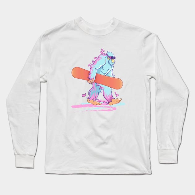 Yeti Goes Snowboarding Long Sleeve T-Shirt by makarxart